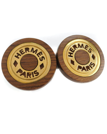 Hermes Women's Sellier Wood Hermes Cufflink in Brown
