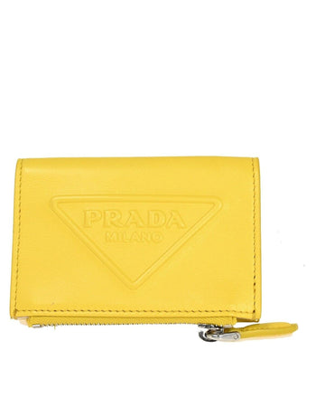 Prada Women's Yellow Leather Bifold Purse Wallet in Yellow