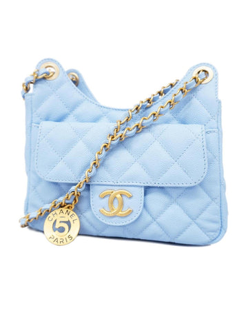 Chanel Women's Luxurious Quilted Leather Shoulder Bag with Magnetic Closure in Blue