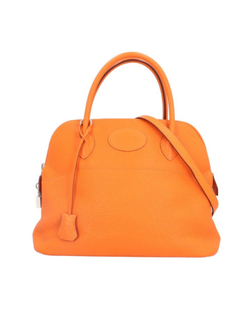 Hermes Women's Refined Leather Shoulder Bag with Shoulder Strap in Vibrant Orange Color in Orange