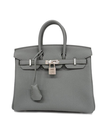 Hermes Women's Luxury Togo Leather Handbag with Silver Hardware Accents and Turn Lock Closure in Silver
