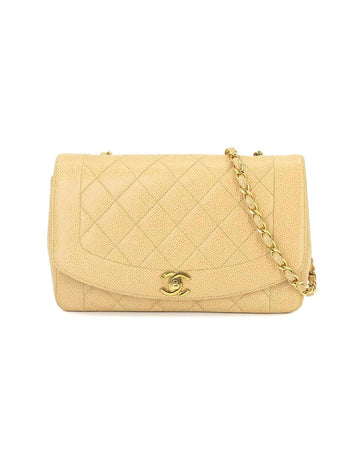 Chanel Women's Beige Leather Shoulder Bag with Classic Silhouette in Beige