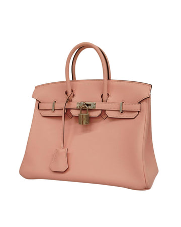 Hermes Women's Luxurious Pink Leather Handbag with Silver Hardware and Flap Closure in Pink
