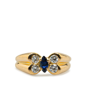 Van Cleef and Arpels 18K Yellow Gold Diamond and Sapphire Butterfly Ring