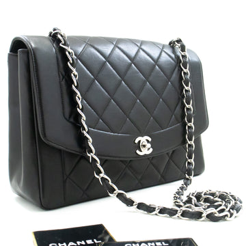 CHANEL Diana Flap Large Silver Chain Shoulder Bag Black Quilted