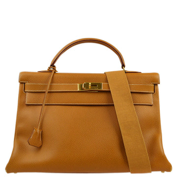 HERMES Natural Ardennes Kelly 40 Retourne 2way Shoulder Handbag 182592