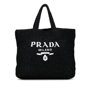 PRADA Crochet Raffia Logo Tote Tote Bag