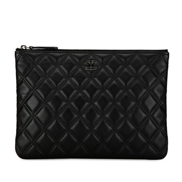 CHANEL Lambskin Double Stitch Cosmetic Case Clutch Bag