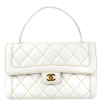 CHANEL 2004-2005 White Calfskin Wild Stitch Handbag 68054