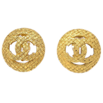 CHANEL Button Quilted Earrings Gold Clip-On 2889/29 112975