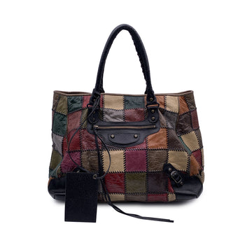 BALENCIAGA Multicolor Leather Patchwork Large Sunday Tote Bag