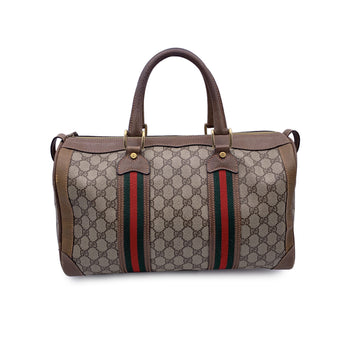 GUCCI Vintage Monogram Canvas Leather Web Duffle Boston Bag