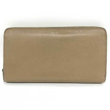 CELINE Round Long Wallet Beige Leather U-CE-0177