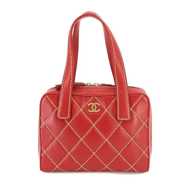CHANEL wild stitch hand bag leather red gold metal fittings Wild Bag