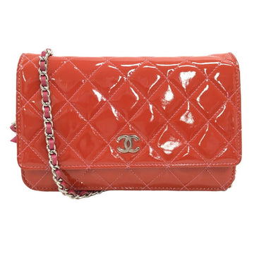 CHANEL Matelasse 25 Chain Wallet Coco Mark Shoulder Bag Orange Women's