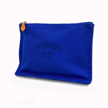 HERMES Pouch Yachting Flat PM Canvas Blue Men's Women's