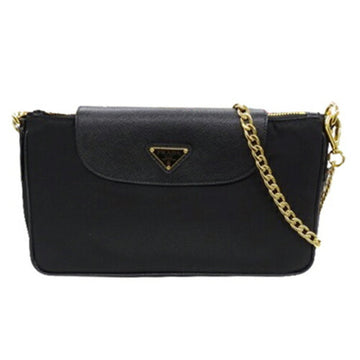 PRADA bag ladies brand shoulder chain nylon leather black gold hardware 1BH085