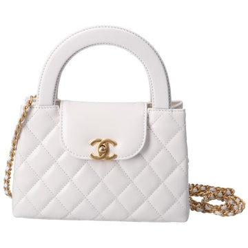 CHANEL AS4416 Shiny Aged Calfskin Bag Chain Shoulder White Women's