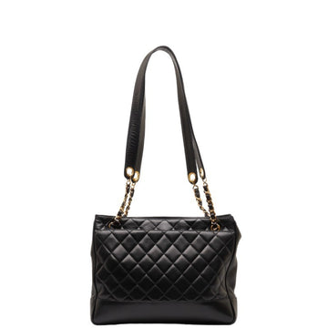 CHANEL Coco Mark Chain Tote Bag Black Gold Lambskin Women's