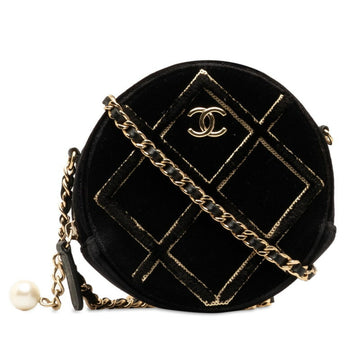 CHANEL Matelasse Coco Mark Chain Shoulder Bag Pouch Black Gold Velour Women's