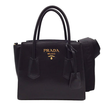 PRADA Tote Bag 1BG369 Shoulder Handbag Black Leather Women's
