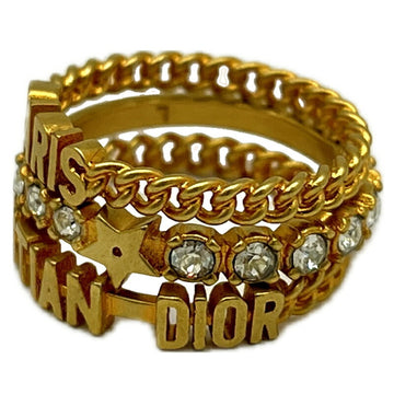 CHRISTIAN DIOR Dior Ring Set Rhinestone Gold 3 Row Double Neck Attached Women's Beads Size 14 L