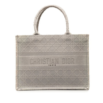CHRISTIAN DIOR Dior Cannage Book Tote Medium Handbag Bag Grey Canvas Women's