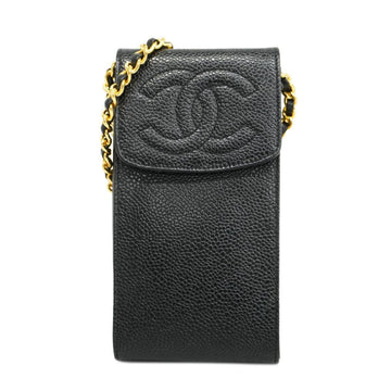 CHANEL Pochette Chain Shoulder Caviar Skin Black Women's