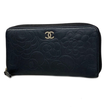 CHANEL Long Wallet Camellia Lambskin Black Women's