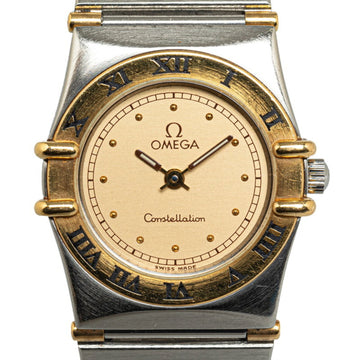 OMEGA Constellation Watch Quartz Gold Dial Stainless Steel Plated Ladies