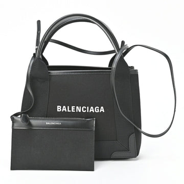 BALENCIAGA Navy Cabas XS 390346 Canvas Leather Black S-155410