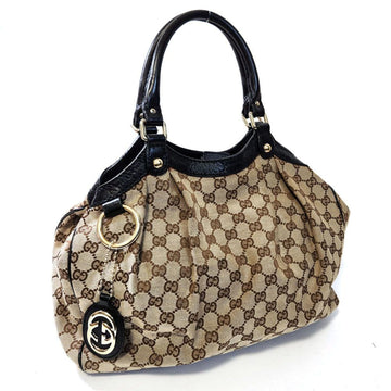 GUCCI GG Canvas Sukey Handbag Tote Bag 211944 Women's Beige Dark Brown Backpack