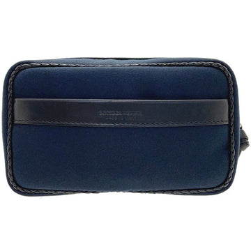 BOTTEGA VENETA Pouch Fabric Leather Navy Blue  Tick Case Multi TT-11656