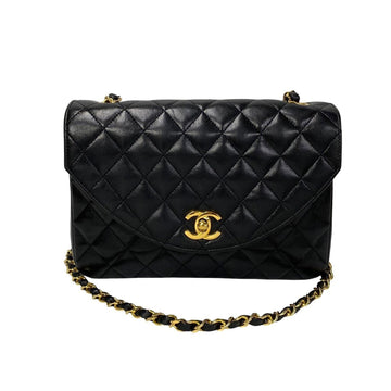 CHANEL Matelasse 22cm Coco Mark Turnlock Lambskin Leather Shoulder Bag Black 14007 230318rvk-14007