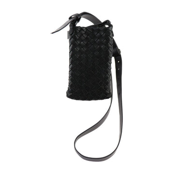 BOTTEGA VENETA Phone Pouch Intrecciato Shoulder Bag 567029 Leather Black Smartphone Holder Pochette