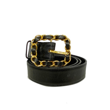 CHANEL belt caviar skin black ladies