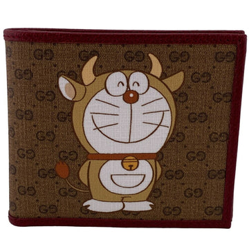 GUCCI 654498 Doraemon Bi-fold Wallet Brown Unisex