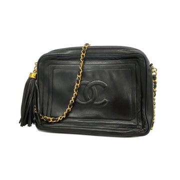 CHANEL shoulder bag with chain lambskin black ladies