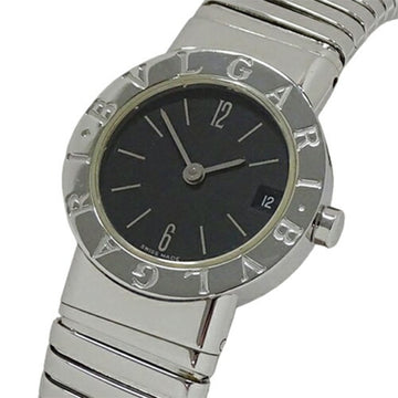 BVLGARI Watch Ladies Brand Tubogas Date Quartz QZ Stainless Steel SS BB29 2TS Silver Black Polished