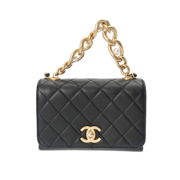 CHANEL Matelasse Chain Shoulder 18cm Black AS2638 Unisex Calf Bag