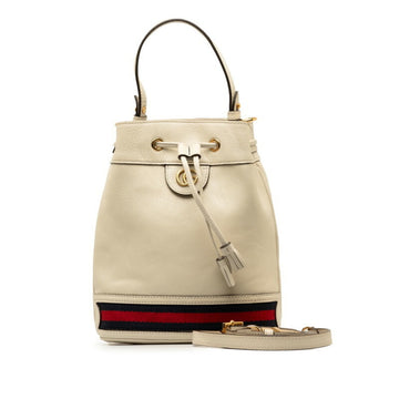 GUCCI Sherry Line Ophidia Small Bucket Bag Handbag Shoulder 610846 White Leather Women's