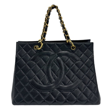 CHANEL Handbag Matelasse Caviar Skin Leather Black Gold Women's z1180