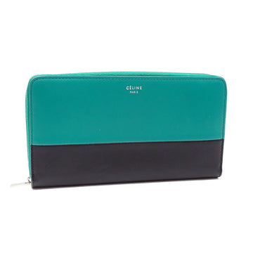 CELINE Round Long Wallet for Women in Green, Black and Leather, Bicolor