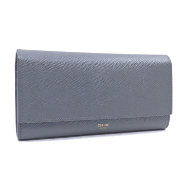 CELINE Women's Bi-fold Long Wallet Grey Leather S-AT-4178 S-TN-4188