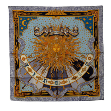 HERMES Carre 90 CARPE DIEM Enjoy Today Sun Moon Star Scarf Muffler Purple Blue Multicolor Silk Women's