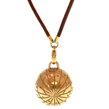 HERMES Zodiac 1999 Limited Edition Globe Celestial Ball Metal Leather Gold Necklace 0240