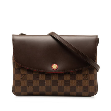 LOUIS VUITTON Damier Twice Shoulder Bag N48259 Brown PVC Leather Women's