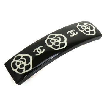 CHANEL Barrette Camellia Coco Mark Plastic Metal Black Gold Women's e58694f