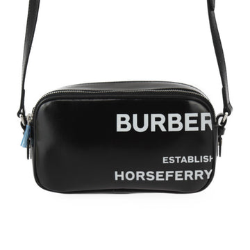 BURBERRY Camera Micro Horseferry Shoulder Bag 8022339 Coated Canvas Leather Black White Crossbody Pochette