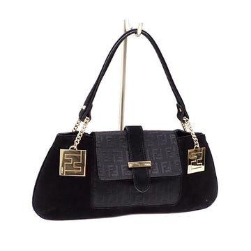 FENDI Shoulder Bag Zucchino Women's Black Suede Canvas 8BR406 A6046890